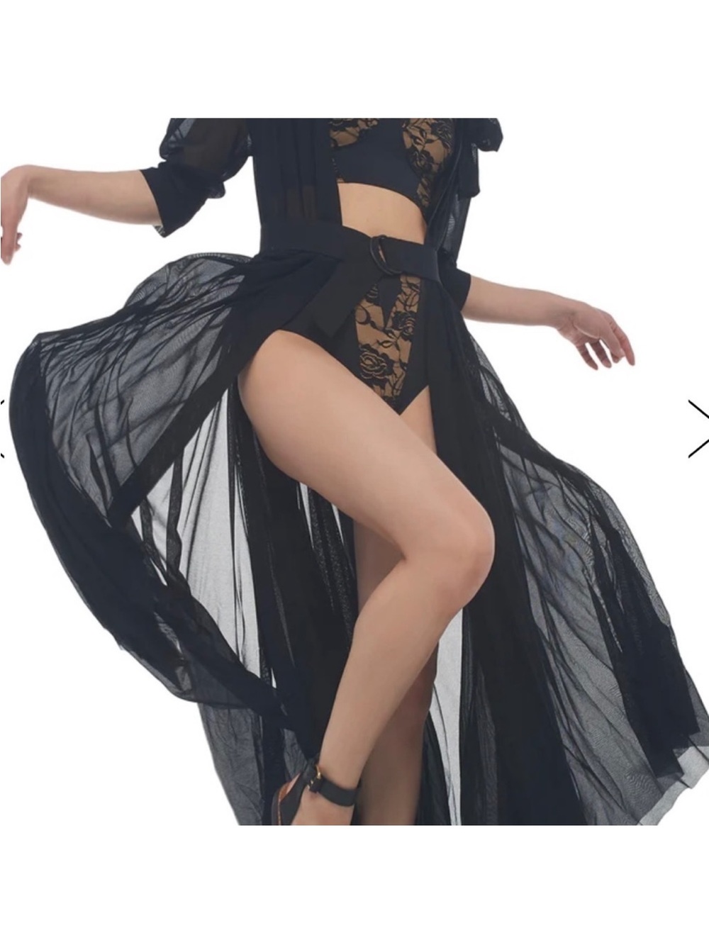 NWT Norma Kamali Black Sheer puff sleeve shirt dress with tie
medium